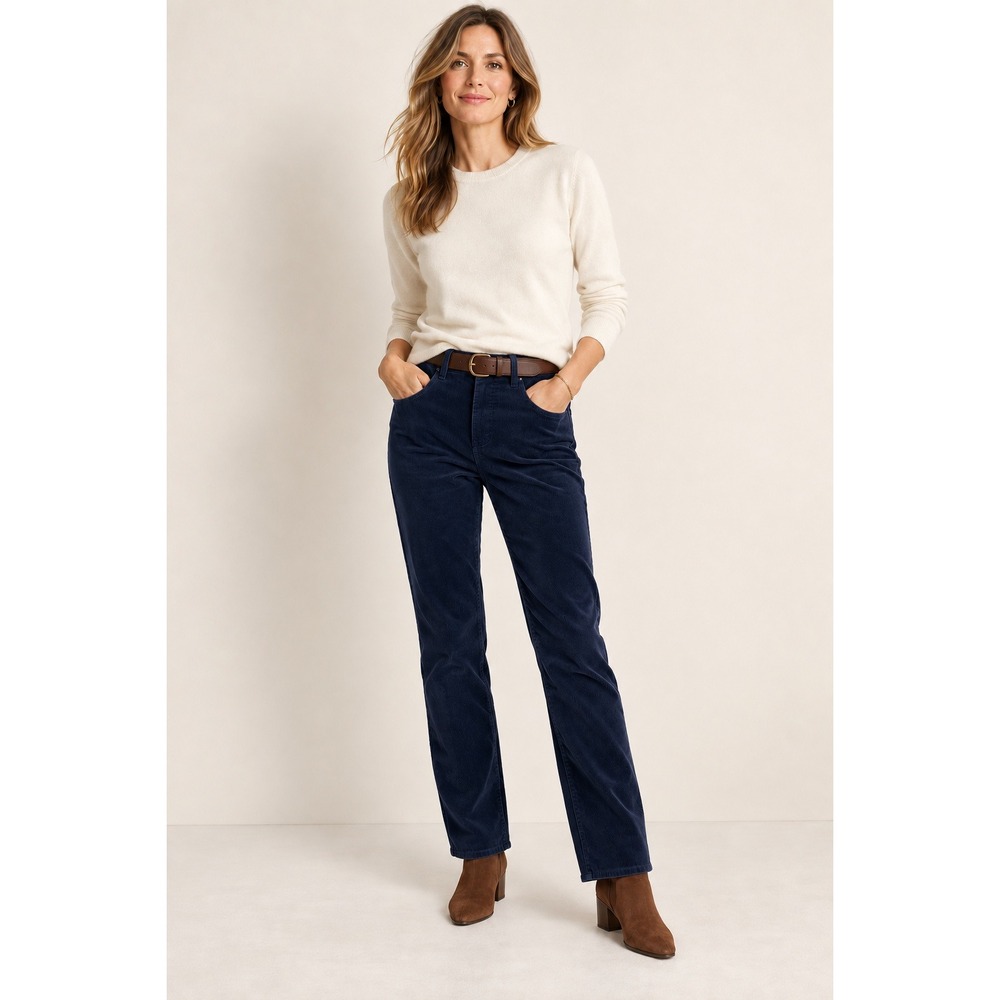 Talbots Corduroy Pants Womens 16 Navy Blue Heritage Straight Leg Stretch